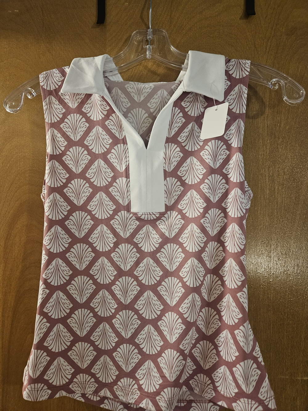 Sigrid Olsen Golf Rose Pink and White Sleeveless Collared Shell